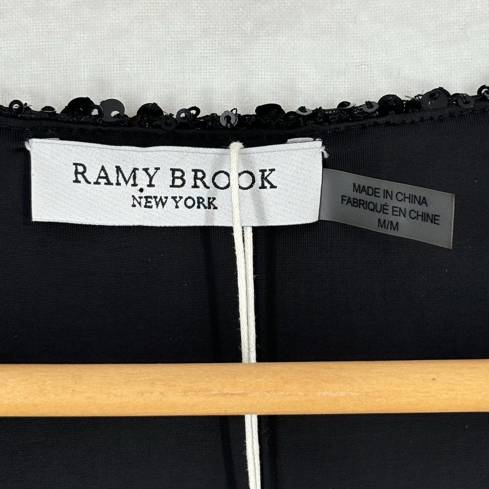 Ramy Brook Nicole Black Sequin Long Sleeve Cowl Neck Top Size Medium NWT - Picture 6 of 10